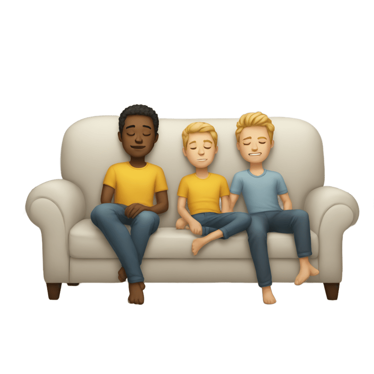 絵文字：white man and boy sleeping on couch