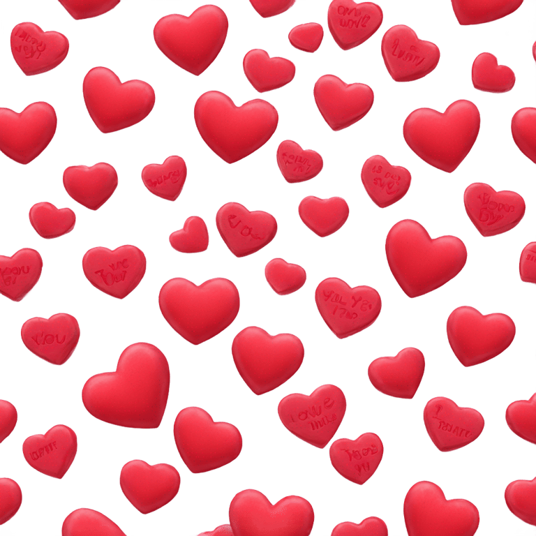 絵文字：valentine's day heart-shaped candies with phrases on them