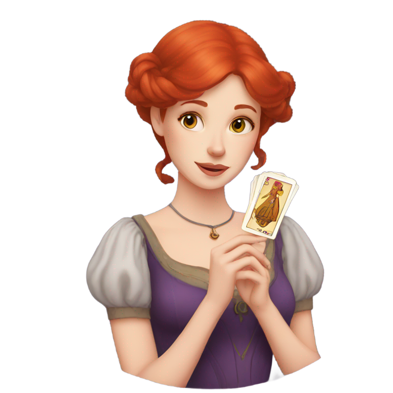 genmoji : redhead girl holding tarot cards