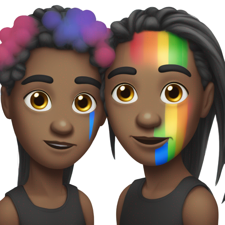 genmoji : Homme transgenre noir avec maquillage arc-en-ciel, longs cheveux noirs et boucles d'oreilles au drapeau de la fierté gay, syndrome de Down, autiste, malade et laid.