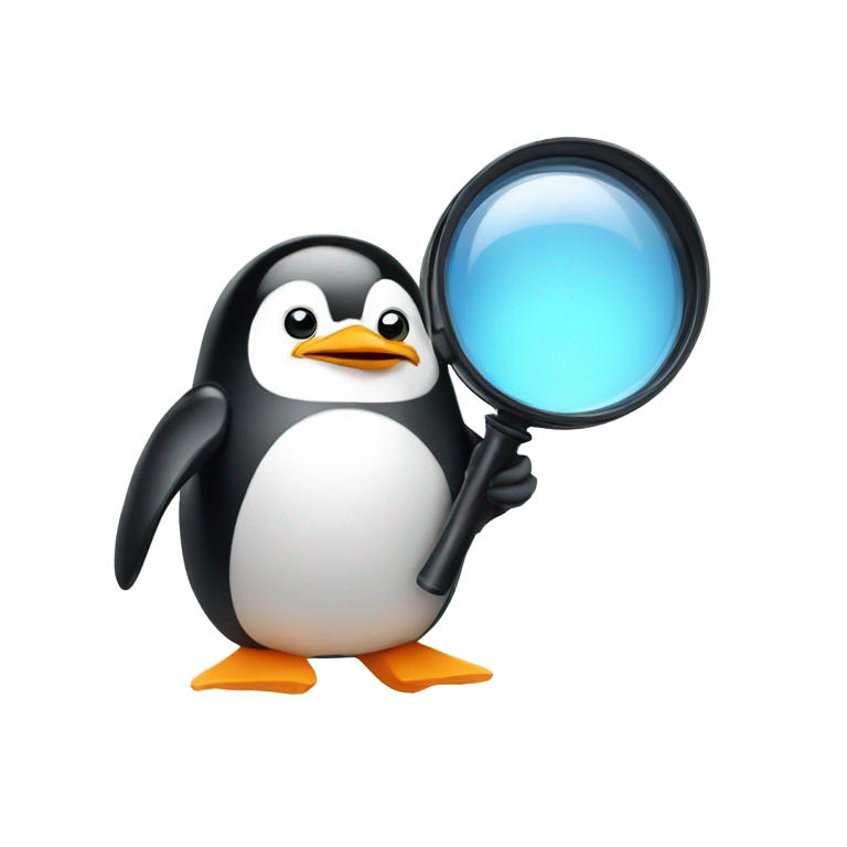 genmoji: a penguin holding a magnifying glass