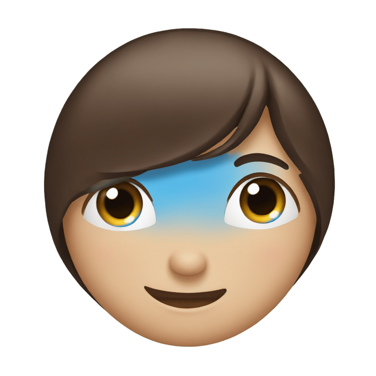 genmoji : emoji with dark brown long straight hair, blue eyes