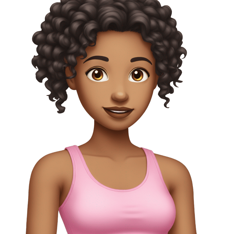 genmoji : medium-light brown skin girl with long curly black hair wearing pink tank top