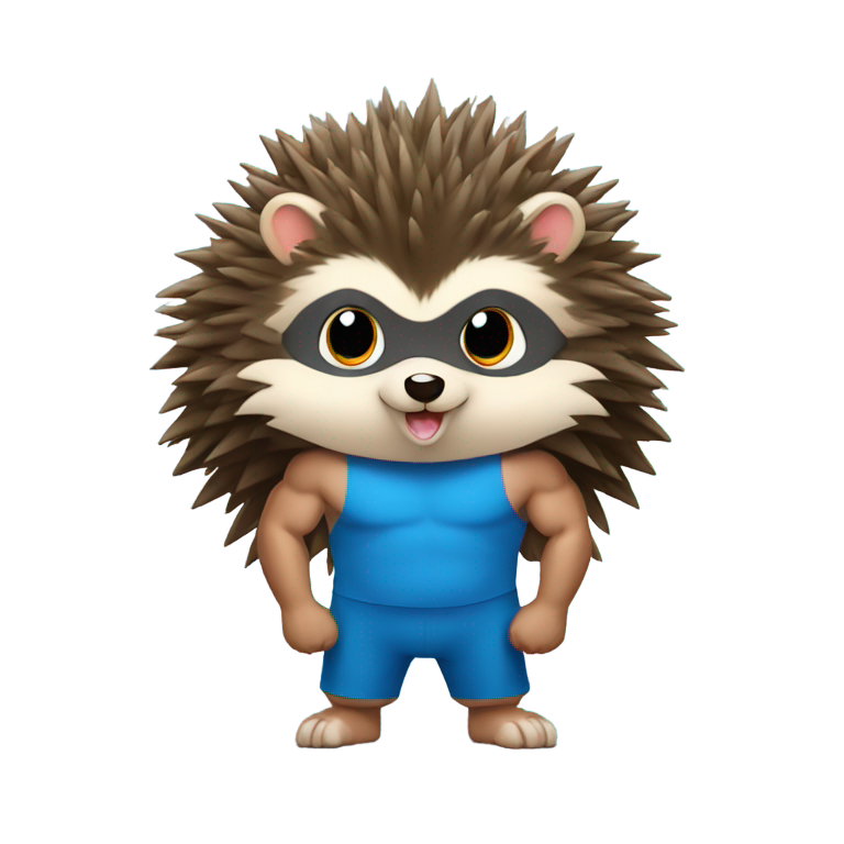 絵文字：ボディビルダーのハリネズミ、青いバミューダ