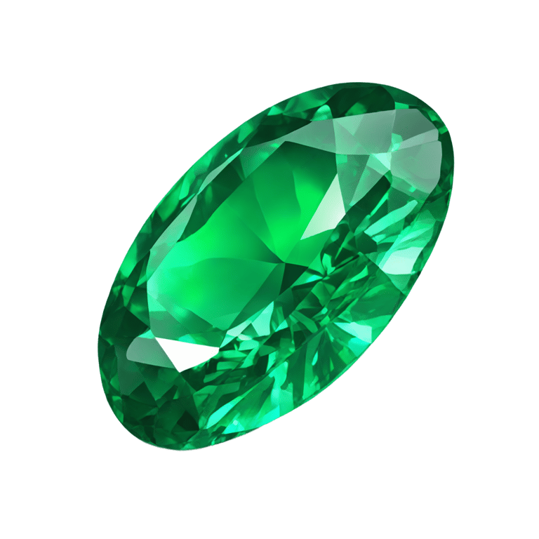 絵文字："A single emerald emoji with a smooth, polished oval shape, showcasing a deep, vibrant green hue. The gemstone has intricate facets that reflect light brilliantly, giving it a luxurious and radiant appearance, while maintaining a sleek and elegant design."