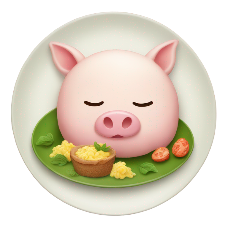 genmoji: Small fairy is stuffed like a pig and prepared on a plate to be eaten