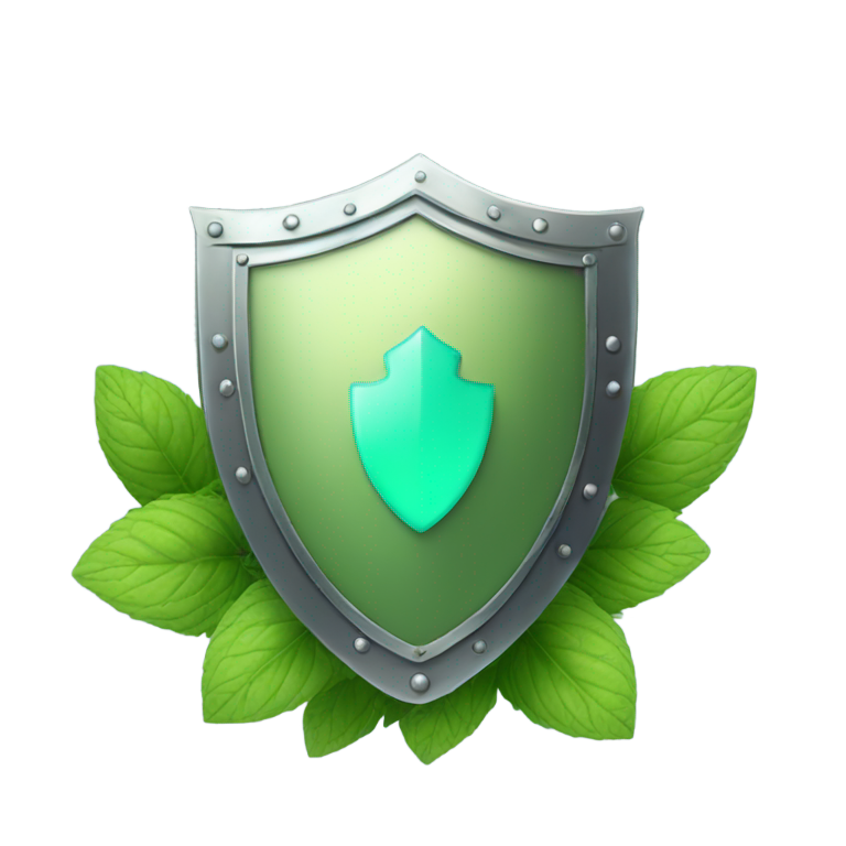 絵文字：a war shield with mint and a metal shield with mint leaves behind it have a baby