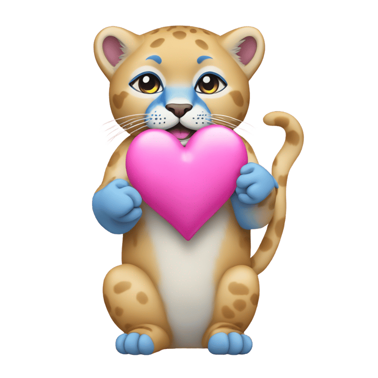 絵文字：Yellow and blue cougar holding a pink heart