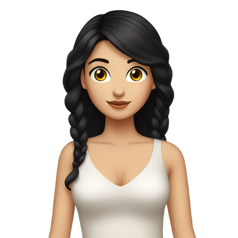 genmoji : Fille latino caucasienne. Cheveux très noirs. Taille fine. Yeux marron. Cils longs.
