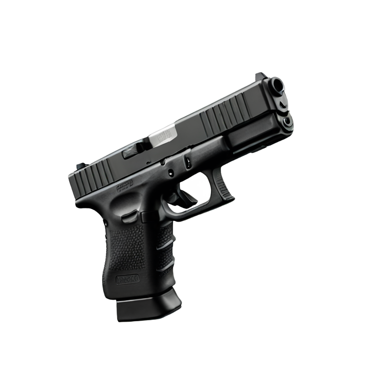 genmoji : Glock 19 avec fond transparent, face à la caméra