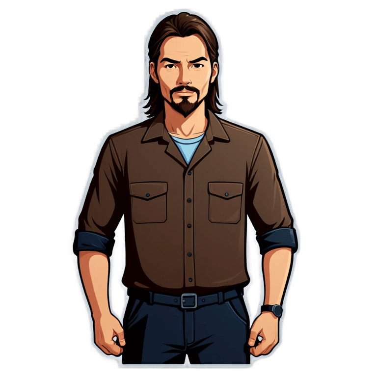 genmoji: man straight hair and use workshirt