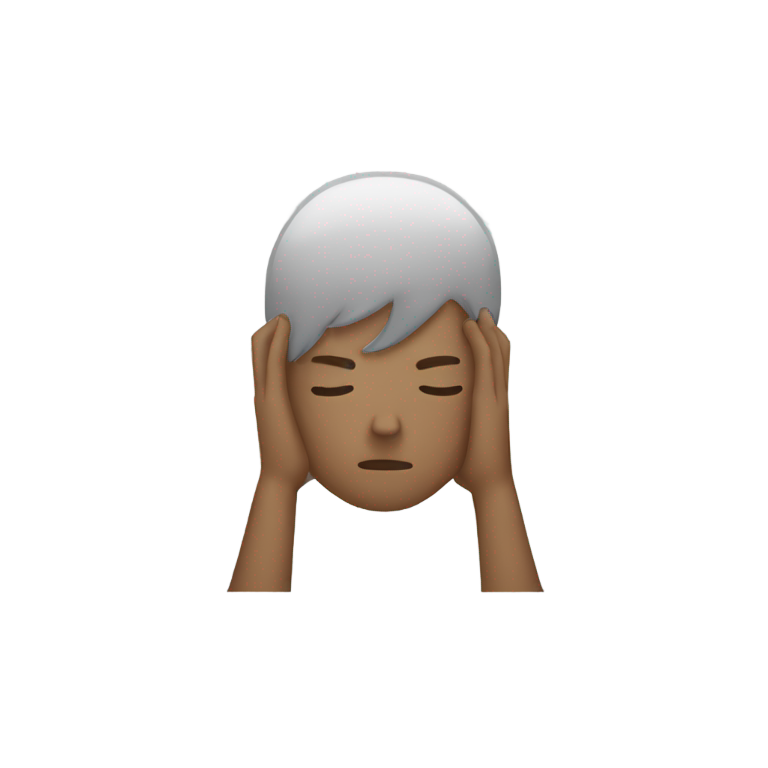 genmoji: Person that holds his head in his hands under his shoulder, no head above the neck