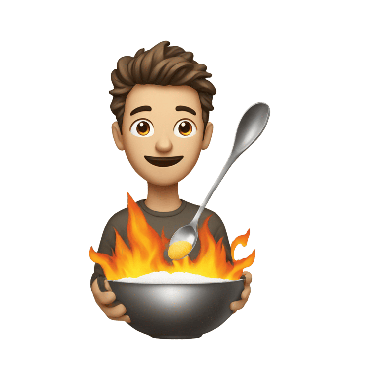 genmoji：手持勺子将糖浇在火焰上