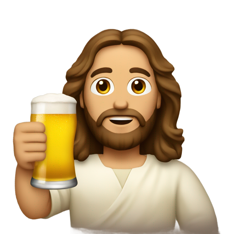 genmoji : Jésus-Christ tenant une bière au volant