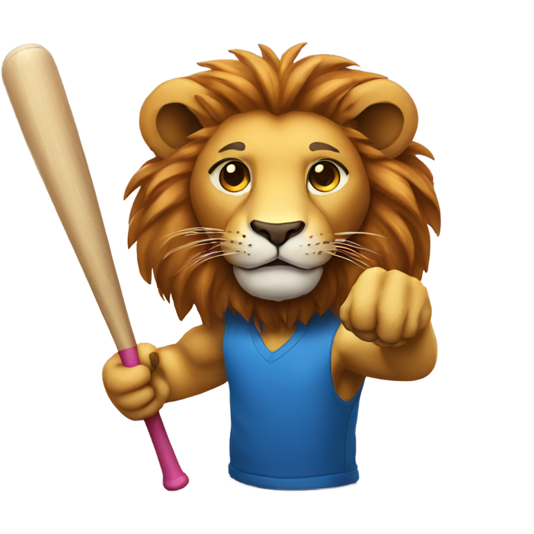 genmoji: Lion with a baseball bat on arm