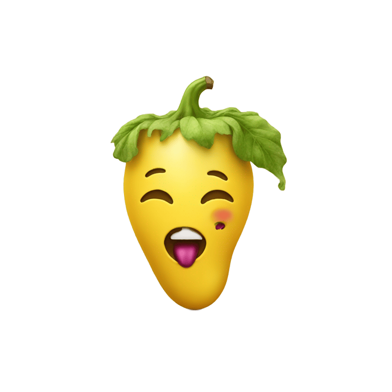 絵文字：Yellow emoji head with eggplant going into its mouth