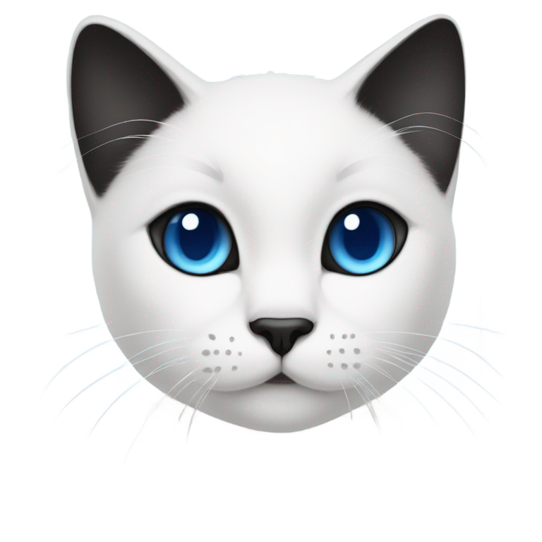 genmoji：一只白猫，蓝眼睛，黑耳朵和黑尾巴，猫在打磨。