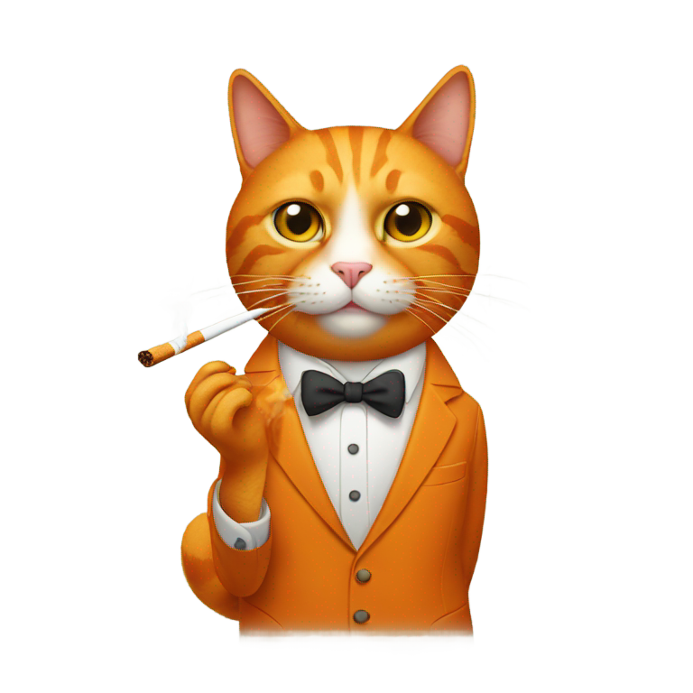 genmoji：橙猫穿着西装抽10根烟