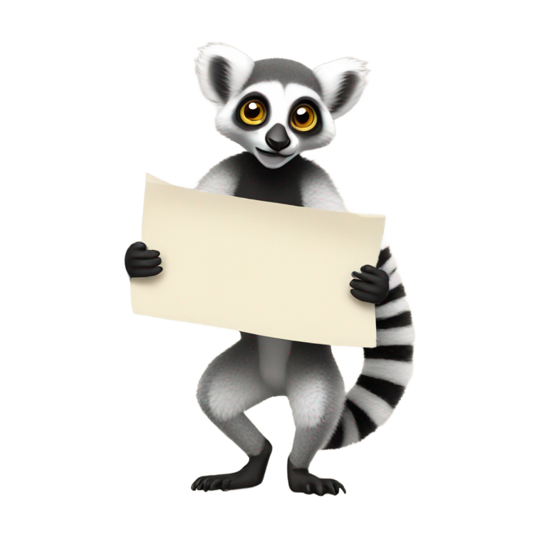 genmoji: A lemur holding a poster in a strong wind