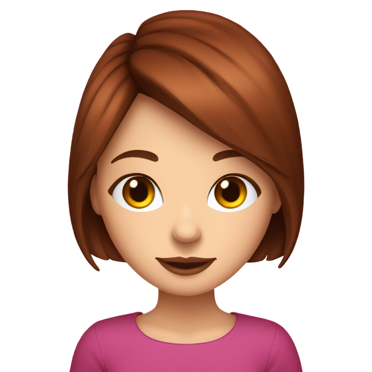 genmoji : ein mädchen mit brunetten haarenm,die ganz ganz leicht gewellt sind. dann eiune natürlich rote lippenfarbe und lange wimpern