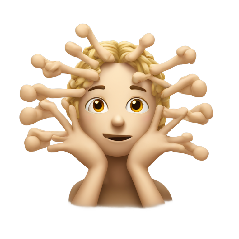 genmoji：思考表情符号，脸上有5只手在思考
