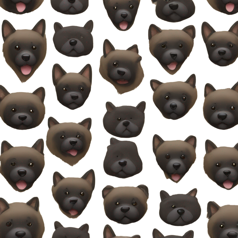 genmoji: Black Akita dog face, wide, like a bear, with pointy ears,