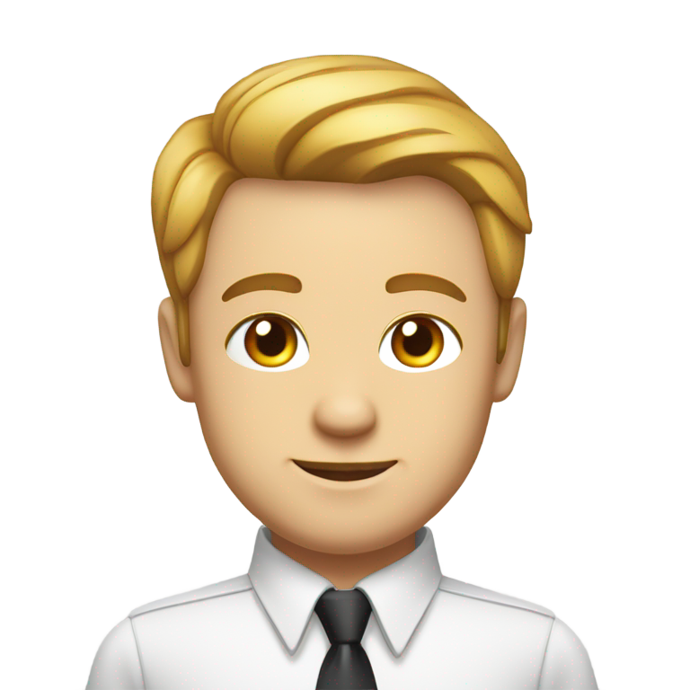genmoji: man in a white dress shirt with short sleeves, wearing a necktie and a black nametag on his chest pocket