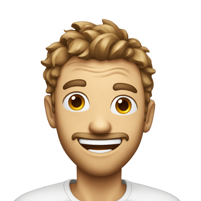 genmoji：一个脸上带血的疯狂家伙在看你，他真的很疯狂，笑得很开心。