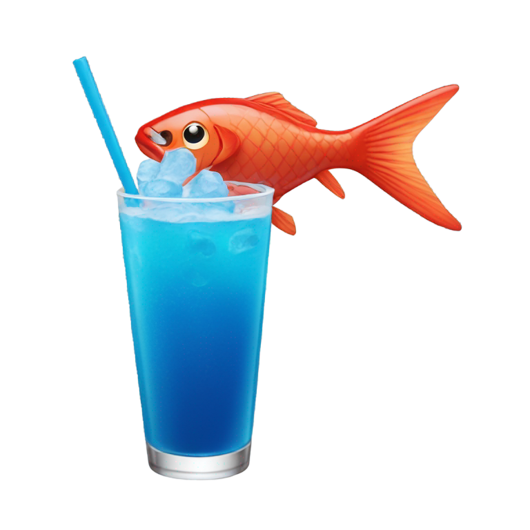 genmoji : Boisson bleue avec bonbon poisson rouge dans un restaurant nommé Chilis