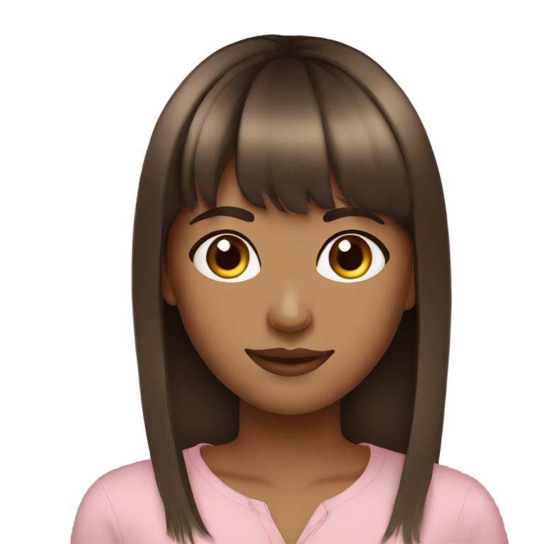 絵文字：美しい茶色の肌の女の子、ストレートのロングヘアと前髪