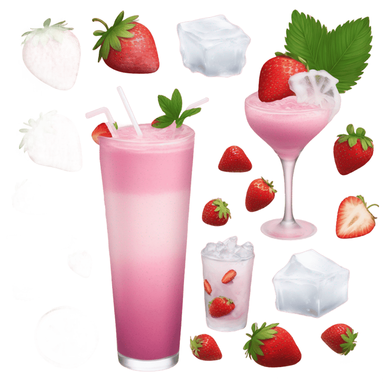 genmoji：草莓阿萨依果汁，椰奶，水，冰块的粉红色饮料