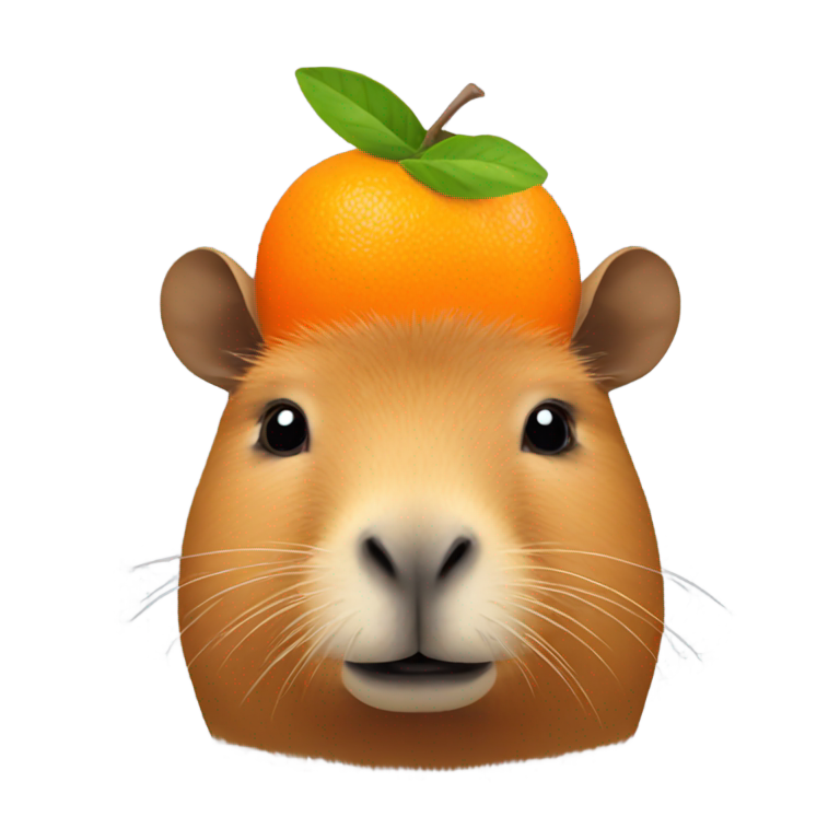 絵文字：Capybara with a single orange fruit on top of its head