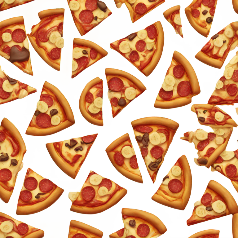 genmoji：Single Pizza slice with chocolate instead of cheese and banana slices instead of pepperoni