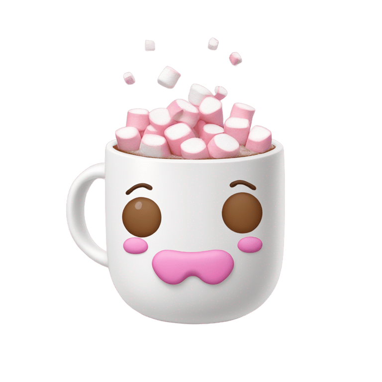 絵文字：ピンクのマシュマロ入りホットココアマグ