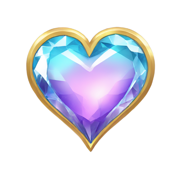 genmoji: Shiny crystal light blue heart with gold add a purple ring add a ring