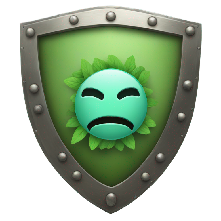 絵文字：a war shield with mint with a smiley face