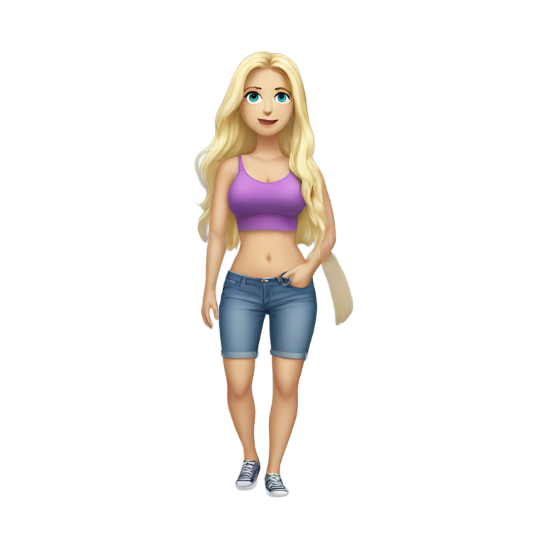 genmoji：金发碧眼、长发、大胸的性感美女，全身照