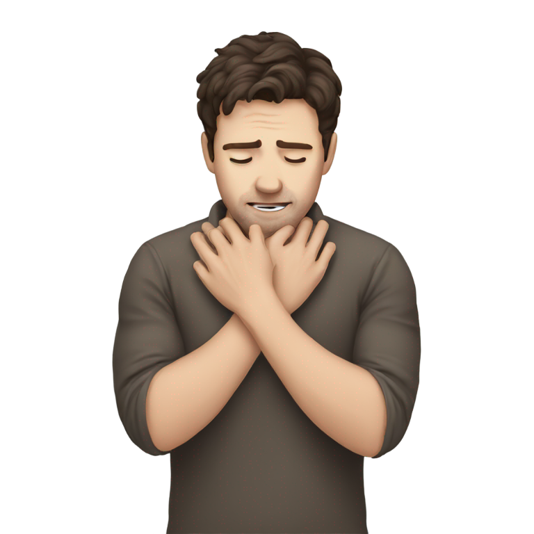 genmoji：黑发白人男子双手掐住自己的脖子