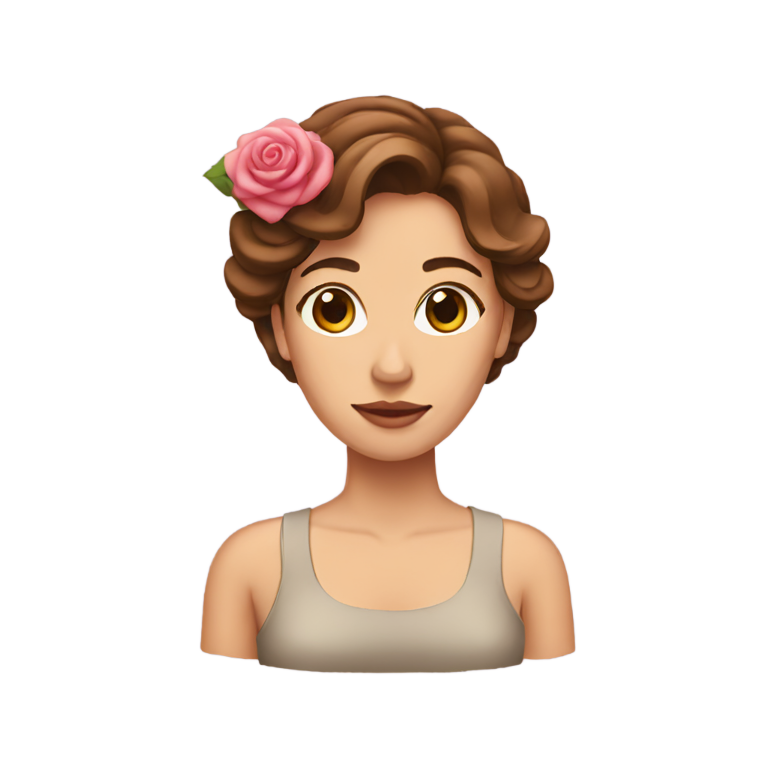 genmoji : Femme aux cheveux bruns avec une rose derrière l'oreille