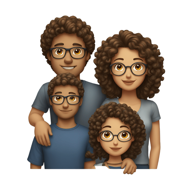 genmoji：A couple with a curly haired young man and a brown haired girl with glasses.