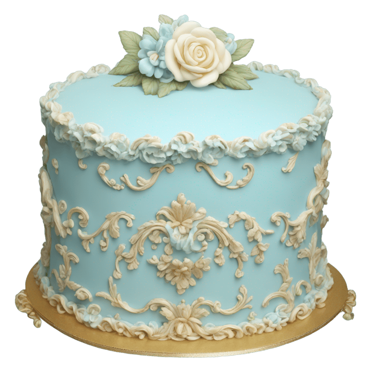 genmoji: vintage rococo highly detailed pale blue cake