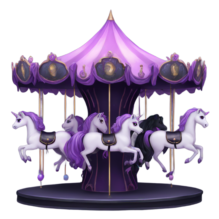 genmoji: A goth carousel made up of dark pastel unicorns