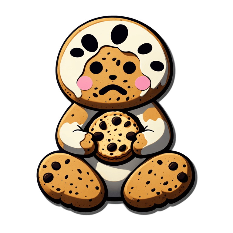 genmoji: a cookie sitting cross legged. not a chocolate chip cookie. having a zen expression on its face