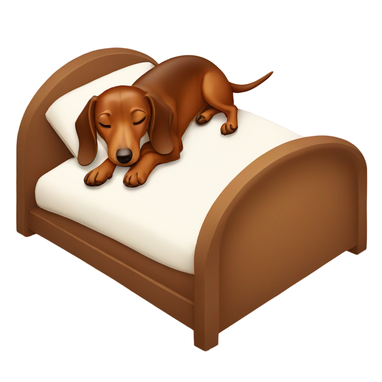 genmoji：一只棕色的小猎犬睡在床上