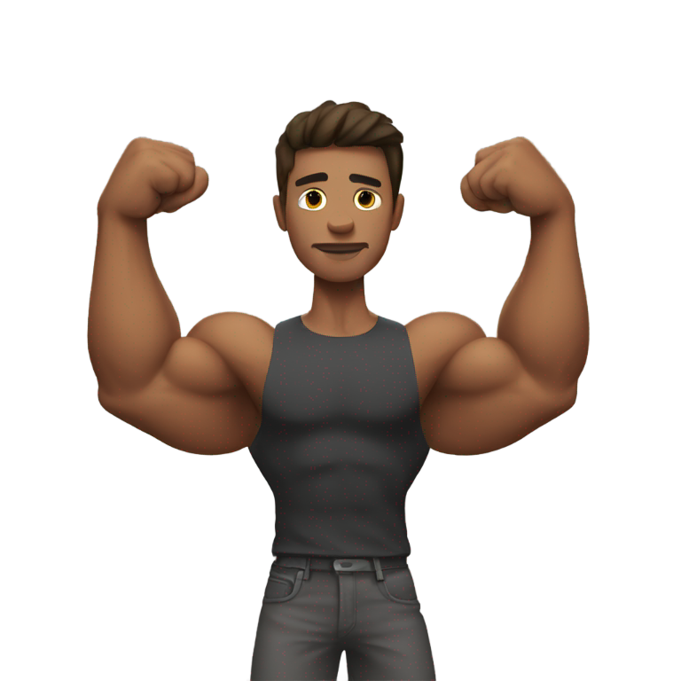 genmoji : Un homme avec de gros muscles de bras en train de fléchir.