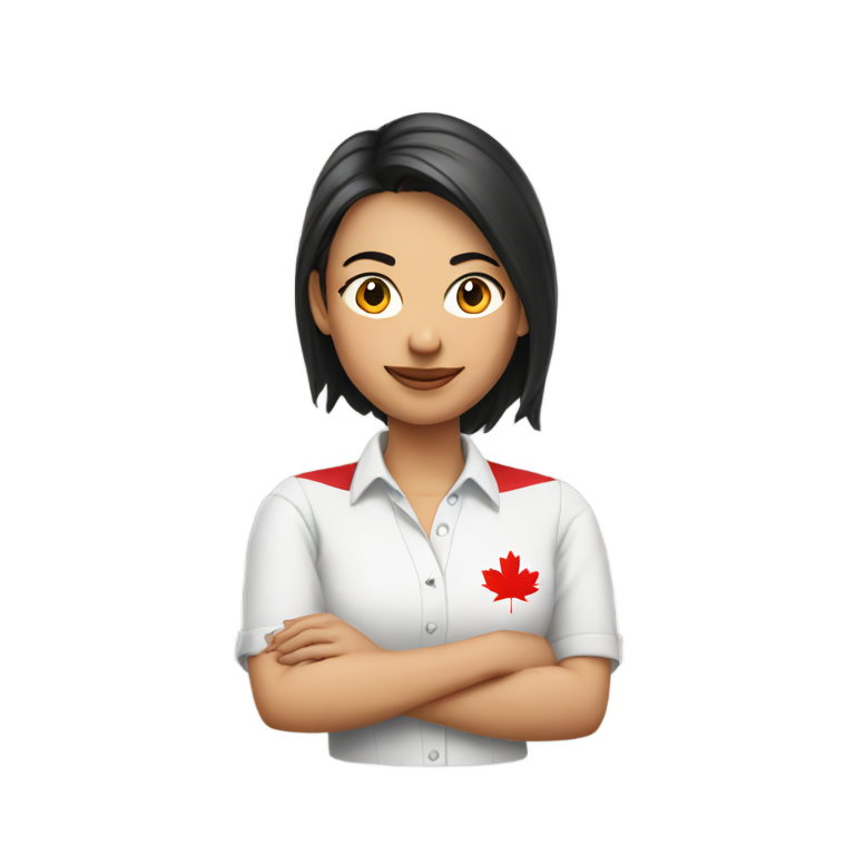 genmoji：身穿加拿大T恤的女子，双肘抬起