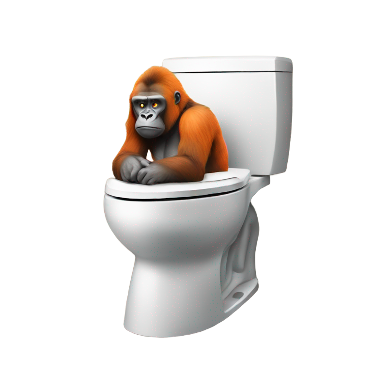 genmoji：Orange Sad Gorilla sitting on toilet