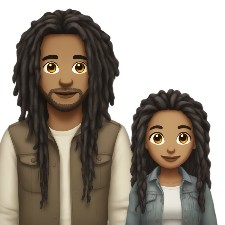 genmoji : Couple dreadlocks amour peau claire cheveux longs