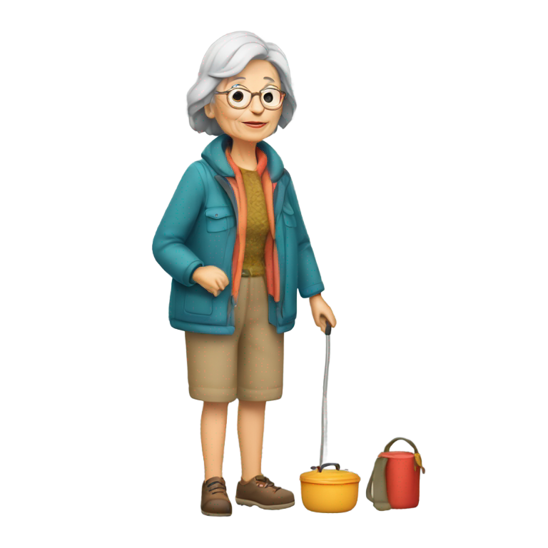 genmoji：68岁老妇全副武装的露营装扮