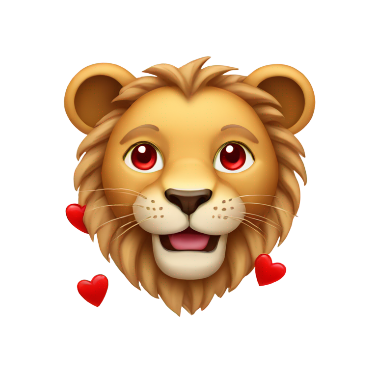 genmoji：用红心代替眼睛的狮子脸，充满喜悦和爱意的表情符号风格